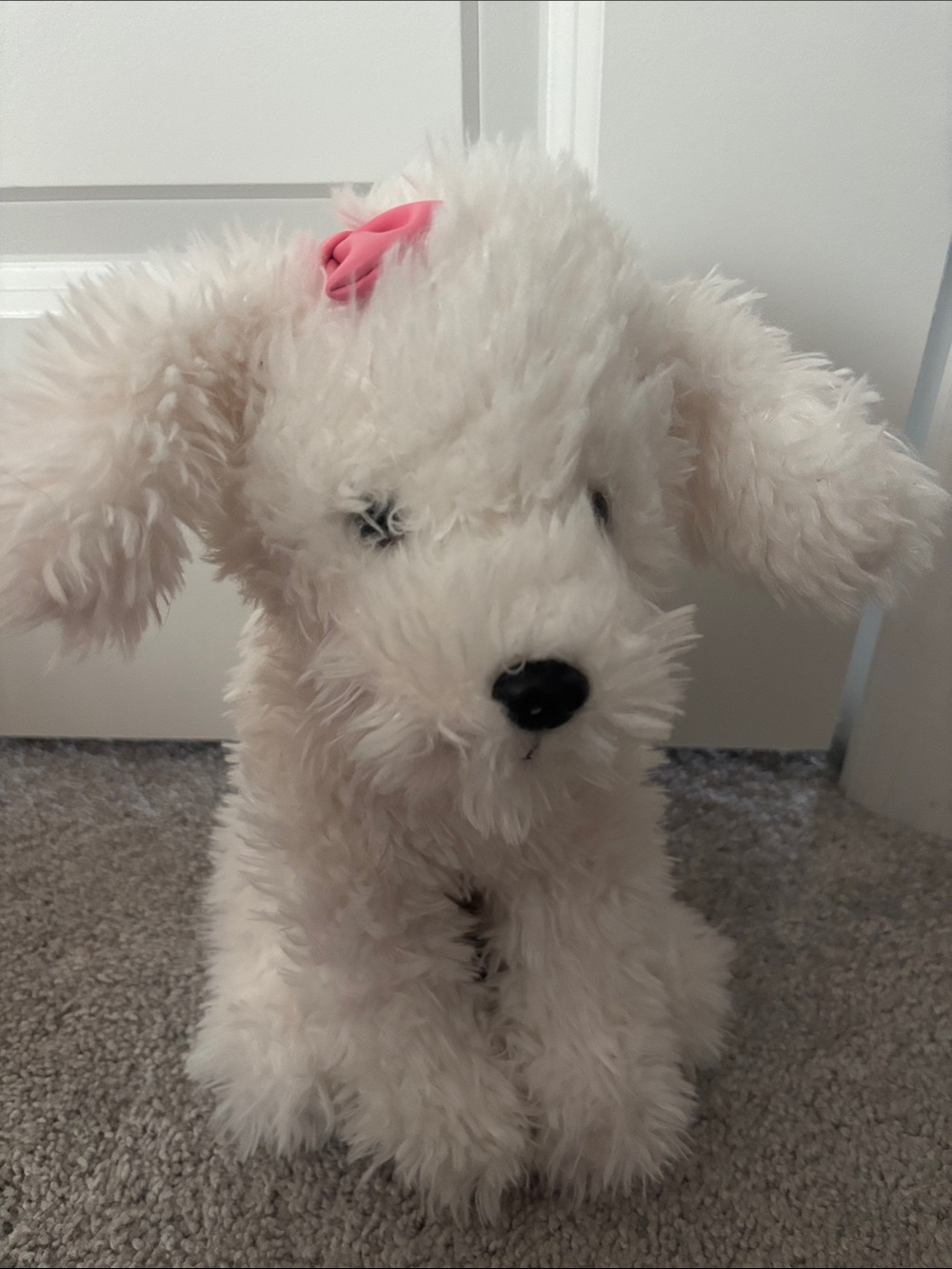 Fao Schwarz Plush White Dog Toy with Pink Bow